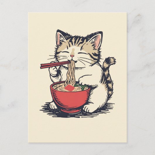 Trendy Cute Kat eet ramen Japans  Briefkaart (Voorkant)