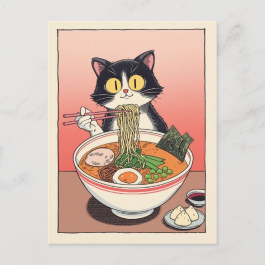 Trendy Cute Kat eet ramen Japans Briefkaart (Voorkant)