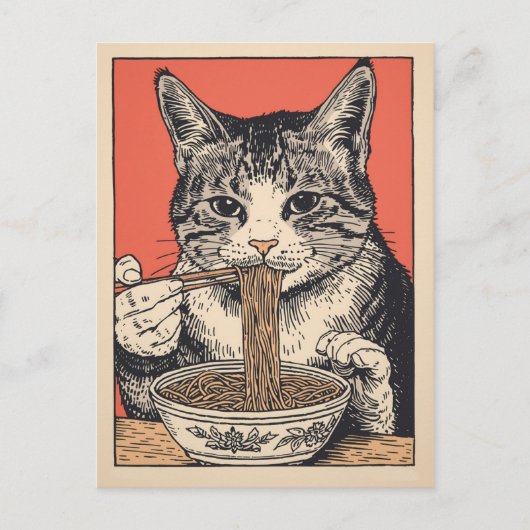 Trendy Cute Kat eet ramen Japans Briefkaart (Voorkant)