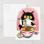 Trendy Cute Kat eet ramen Japans Briefkaart (Voorkant / Achterkant)