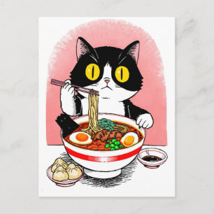 Trendy Cute Kat eet ramen Japans  Briefkaart
