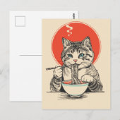 Trendy Cute Kat eet ramen Japans Briefkaart (Voorkant / Achterkant)