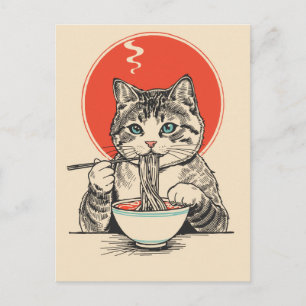 Trendy Cute Kat eet ramen Japans  Briefkaart
