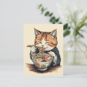 Trendy Cute Kat eet ramen Japans Briefkaart (Staand voorkant)