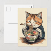 Trendy Cute Kat eet ramen Japans Briefkaart (Voorkant / Achterkant)