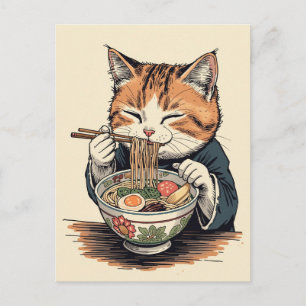 Trendy Cute Kat eet ramen Japans  Briefkaart