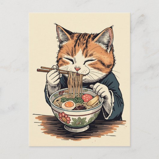 Trendy Cute Kat eet ramen Japans Briefkaart (Voorkant)