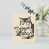 Trendy Cute Kat eet ramen Japans  Briefkaart (Staand voorkant)