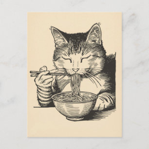 Trendy Cute Kat eet ramen Japans  Briefkaart