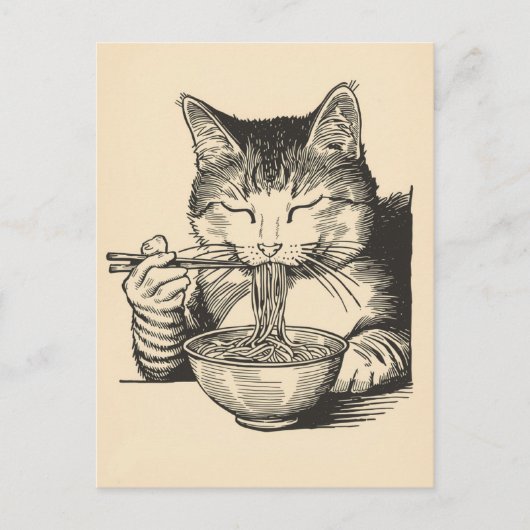 Trendy Cute Kat eet ramen Japans  Briefkaart (Voorkant)