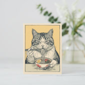 Trendy Cute Kat eet ramen Japans Briefkaart (Staand voorkant)