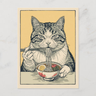 Trendy Cute Kat eet ramen Japans  Briefkaart