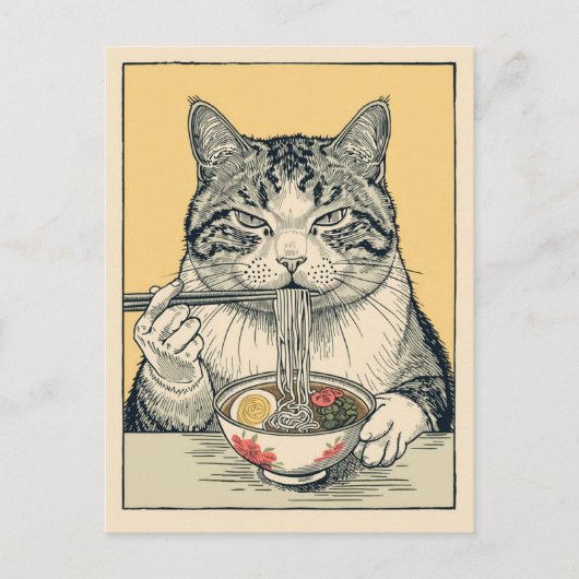 Trendy Cute Kat eet ramen Japans Briefkaart (Voorkant)