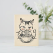 Trendy Cute Kat eet ramen Japans Briefkaart (Staand voorkant)