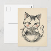 Trendy Cute Kat eet ramen Japans Briefkaart (Voorkant / Achterkant)
