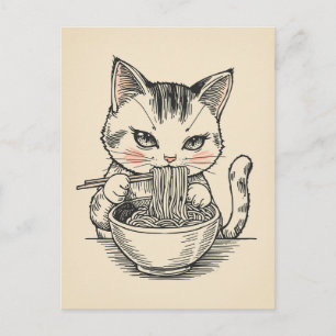 Trendy Cute Kat eet ramen Japans  Briefkaart