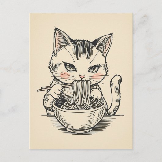 Trendy Cute Kat eet ramen Japans Briefkaart (Voorkant)