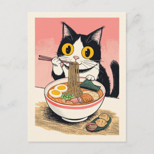 Trendy Cute Kat eet ramen Japans Briefkaart (Voorkant)