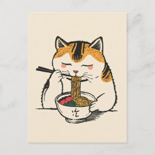 Trendy Cute Kat eet ramen Japans  Briefkaart