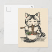 Trendy Cute Kat eet ramen Japans Briefkaart (Voorkant / Achterkant)