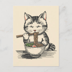 Trendy Cute Kat eet ramen Japans  Briefkaart