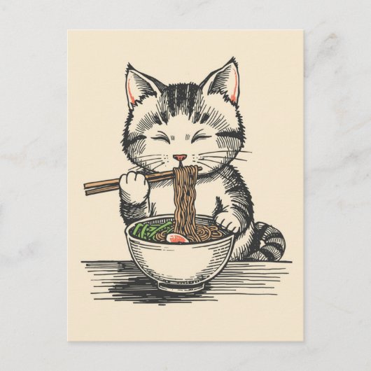 Trendy Cute Kat eet ramen Japans Briefkaart (Voorkant)