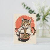 Trendy Cute Kat eet ramen Japans  Briefkaart (Staand voorkant)