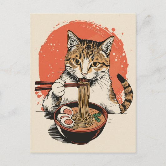 Trendy Cute Kat eet ramen Japans  Briefkaart (Voorkant)