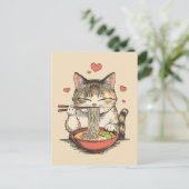 Trendy Cute Kat eet ramen Japans  Briefkaart (Staand voorkant)