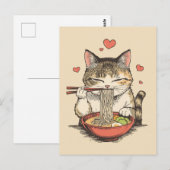 Trendy Cute Kat eet ramen Japans  Briefkaart (Voorkant / Achterkant)