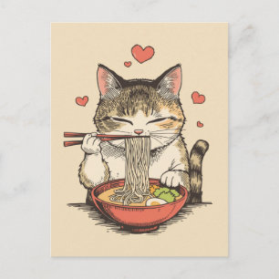 Trendy Cute Kat eet ramen Japans  Briefkaart