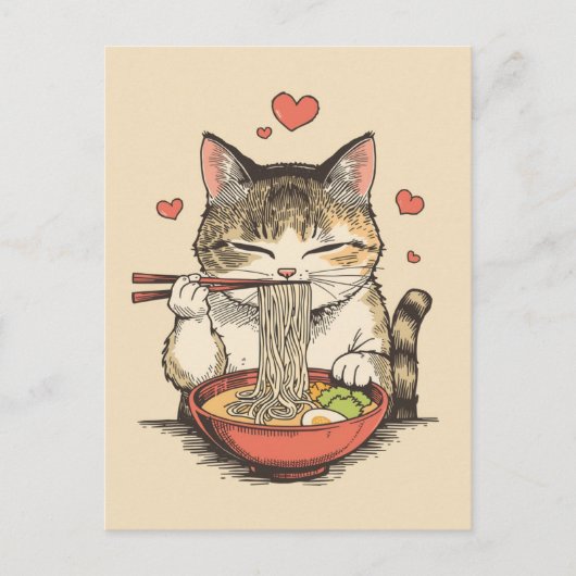 Trendy Cute Kat eet ramen Japans  Briefkaart (Voorkant)