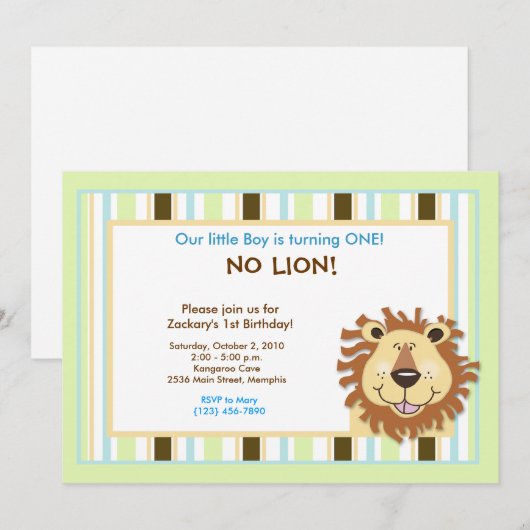 Trendy Cute Lion 1st Birthday 5x7 Uitnodiging (Voorkant / Achterkant)