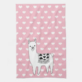 Trendy Cute Llama Sketch & Hearts Theedoek (Verticaal)