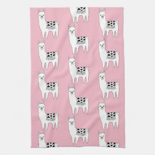 Trendy Cute Llama Sketch & Pink Theedoek