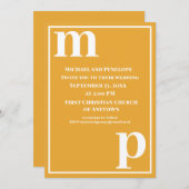 Trendy Cute Monogram Marigold Wedding Uitnodiging (Voorkant / Achterkant)