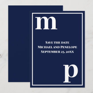 Trendy Cute Monogram Navy Blauwe Save the Date Kaart