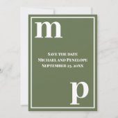 Trendy Cute Monogram Olijfgroen Save the Date Kaart (Voorkant)
