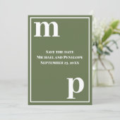 Trendy Cute Monogram Olijfgroen Save the Date Kaart (Staand voorkant)