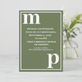 Trendy Cute Monogram Olive Green Wedding Kaart (Staand voorkant)