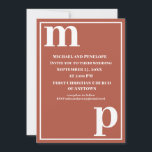 Trendy Cute Monogram Terracotta Wedding Invitation Kaart<br><div class="desc">Eenvoudig minimalistisch typografische ontwerp in een trendy schattige tekst die van doopvonten in vette onderste hoesje voor de sjablonen van de monogram brief tekst en de hogere doopvont van het hoesje sjablonen voor de details die gemakkelijk voor u om in de populaire trouwkleur van terracotta en wit zijn te personaliseren....</div>