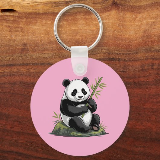 Trendy Cute Panda Bear With Greenery Bamboo Pink Sleutelhanger (Achterkant)