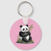 Trendy Cute Panda Bear With Greenery Bamboo Pink Sleutelhanger (Achterkant)