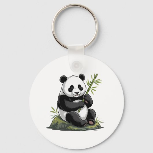 Trendy Cute Panda Bear With Greenery Bamboo Sleutelhanger (Voorkant)