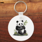 Trendy Cute Panda Bear With Greenery Bamboo Sleutelhanger (Achterkant)