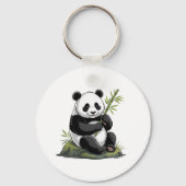 Trendy Cute Panda Bear With Greenery Bamboo Sleutelhanger (Achterkant)
