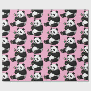 Trendy Cute Pandabeer Met Groene Bamboe Roze Cadeaupapier