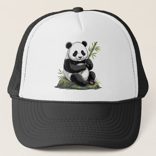 Trendy Cute Pandabeer Met Groene Bamboe  Trucker Pet (Voorkant)