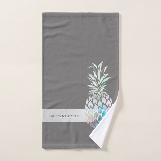 Trendy Cute Pineapple, Stripe-Personalized Bad Handdoek (Handdoek)
