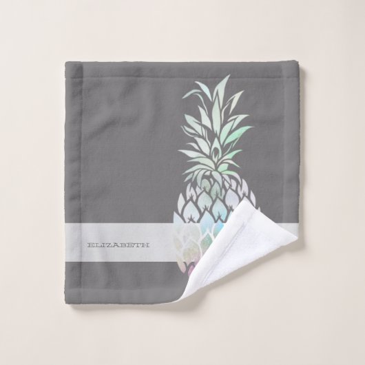 Trendy Cute Pineapple, Stripe-Personalized Bad Handdoek (Wasdoekje)